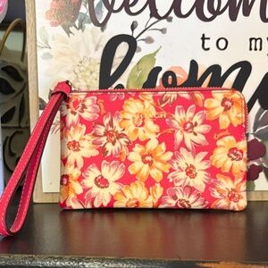 Coach Pink and Yellow Floral Wristlet